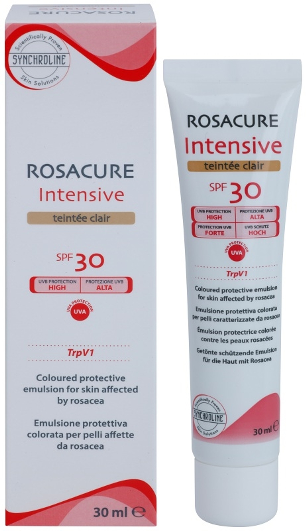 Synchroline Rosacure Intensive - Тонизирующая эмульсия для чувствительной к красноте кожи SPF 30 оттенок Clair, 30 ml