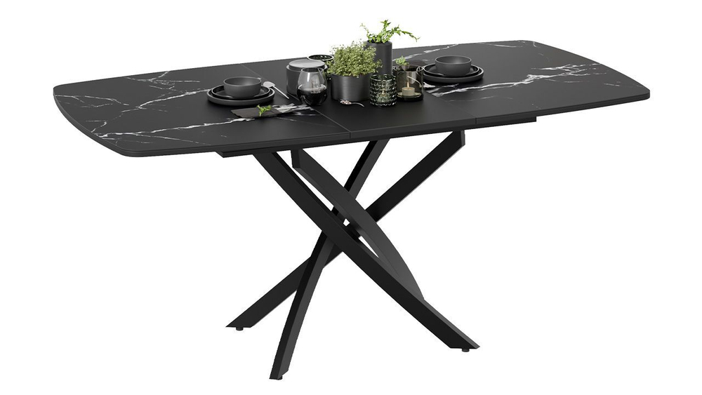 Стол кухонный обеденный раздвижной Черный муар/Стекло матовое черный мрамор 134(173)х90х75 см