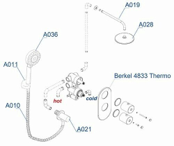 A16028 Thermo Встраиваемый комплект для душа с верхней душевой насадкой и лейкой