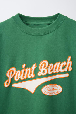 ZARA ФУТБОЛКА С ПРИНТОМ В СТИЛЕ ПРЕППИ, ЗЕЛЕНЫЙ