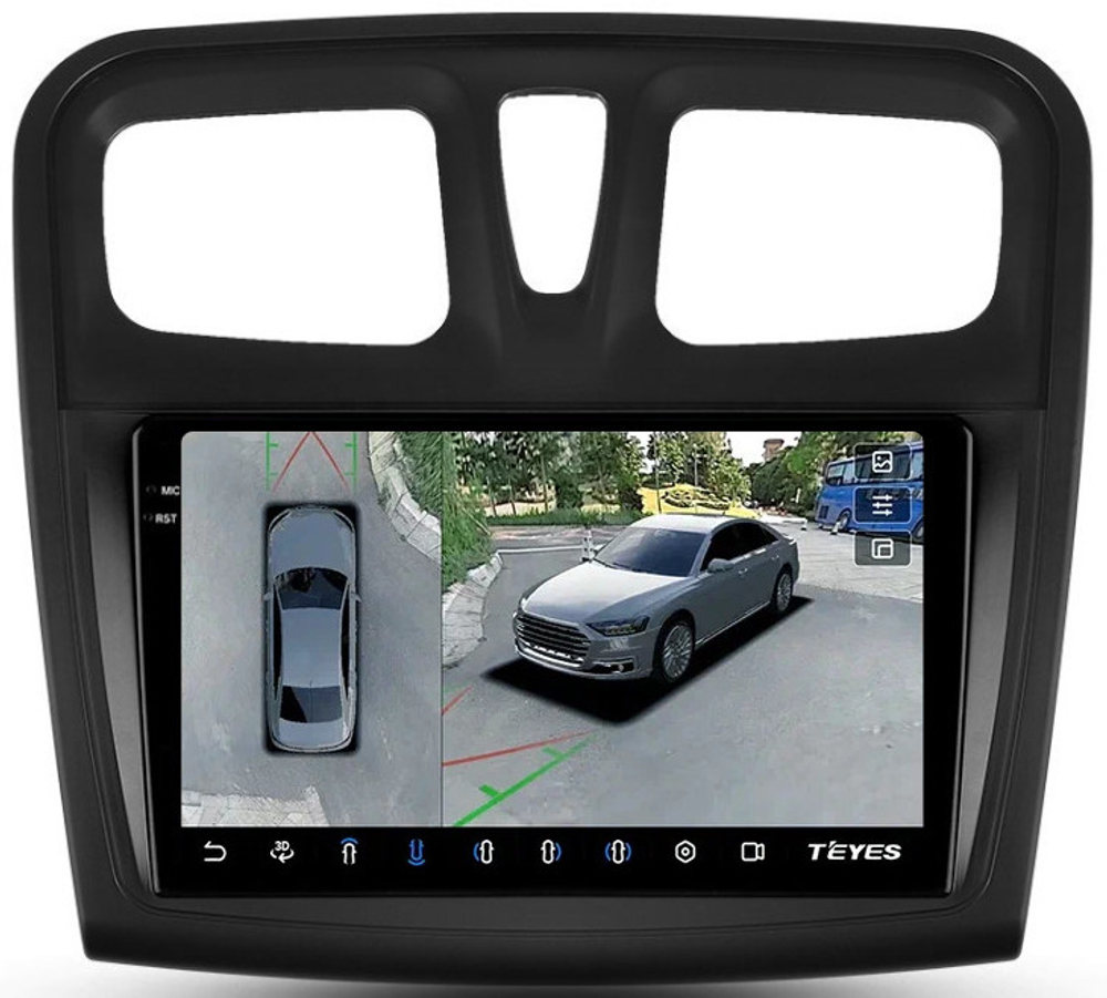 Магнитола для Renault Logan 2, Sandero 2 2014+ (рамка 9) - Teyes CC3-2K-360 на Android 10, 2K QLED, 6Гб+128Гб, CarPlay, 4G SIM-слот, 4 камеры в комплекте
