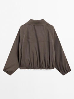 Massimo Dutti Бомбер из смесового льна, шоколадный