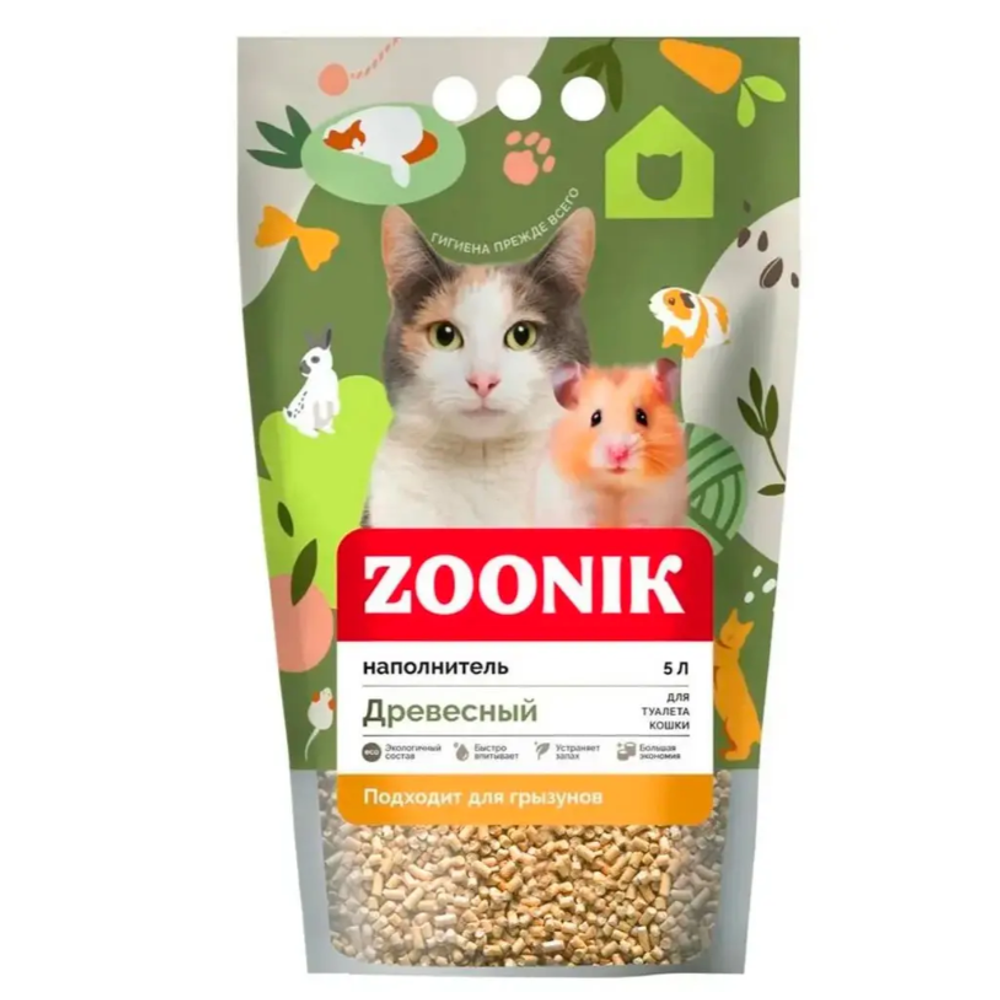 Zoonik 5 л древесный наполнитель для кошачьих туалетов