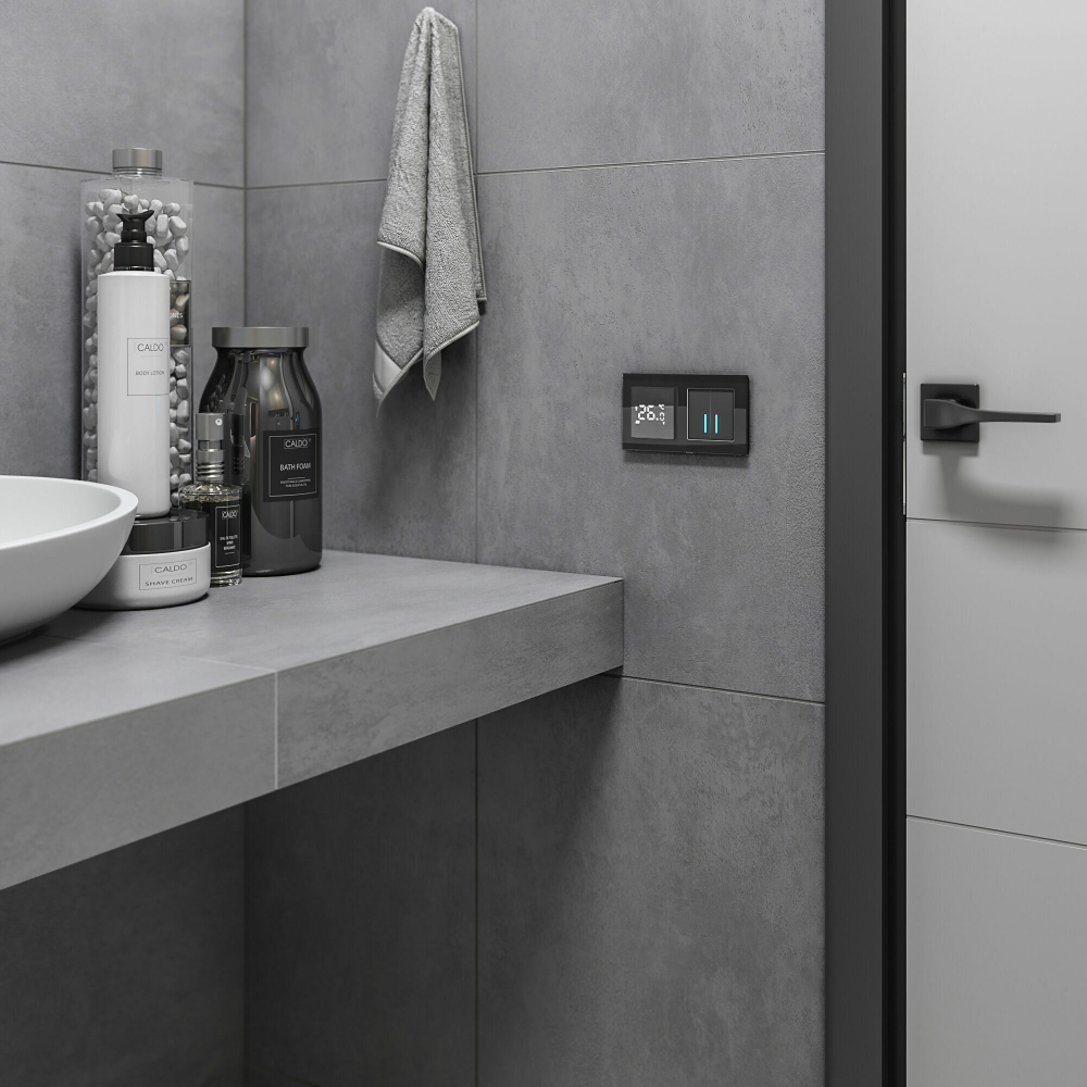 Сенсорный выключатель двухклавишный с подсветкой 1000 Вт (черный)