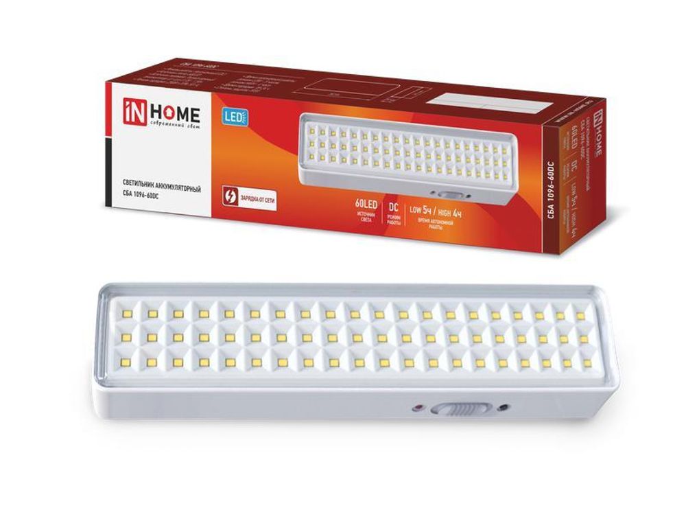 Светильник светодиодный СБА 1096-60DC 60LED 1.5А.ч lithium battery DC аварийный IN HOME 4690612029481 Светильник светодиодный СБА 1096-60DC 60LED 1.5А.ч lithium battery DC аварийный IN HOME 4690612029481