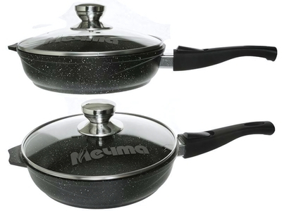 Сковорода 24см Гранит black со съемной ручкой и стеклянной крышкой