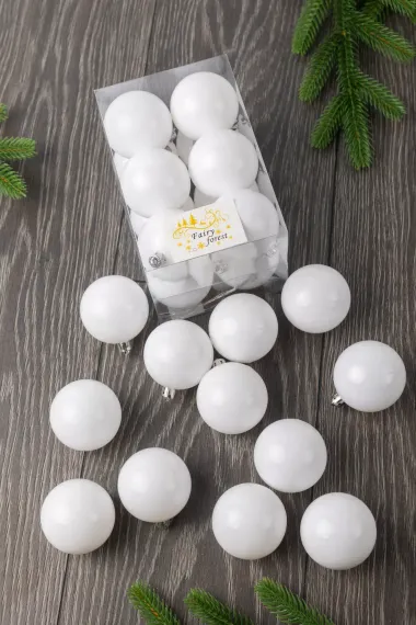 Набор пластиковых шаров Вероника 60 мм., белый глянцевый, 12 шт., ЕлкиТорг (150220)