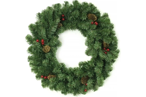 Венок MOROZCO Новогодний-16 зеленый, с шишками и ягодами, ПВХ ВН-16