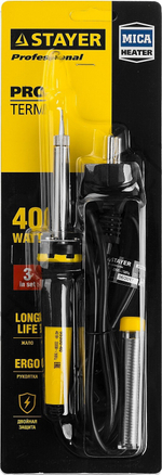 STAYER PROTerm 40Вт конус, в наборе: припой + подставка, 2К рукоятка, Электропаяльник (55300-40)