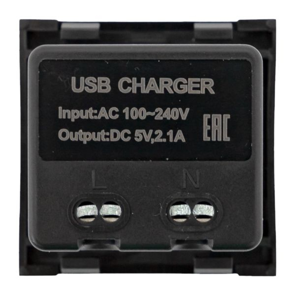 Розетка USB A+C, 2.1А, 2 гнезда, без индикатора, черная, матовая EKF