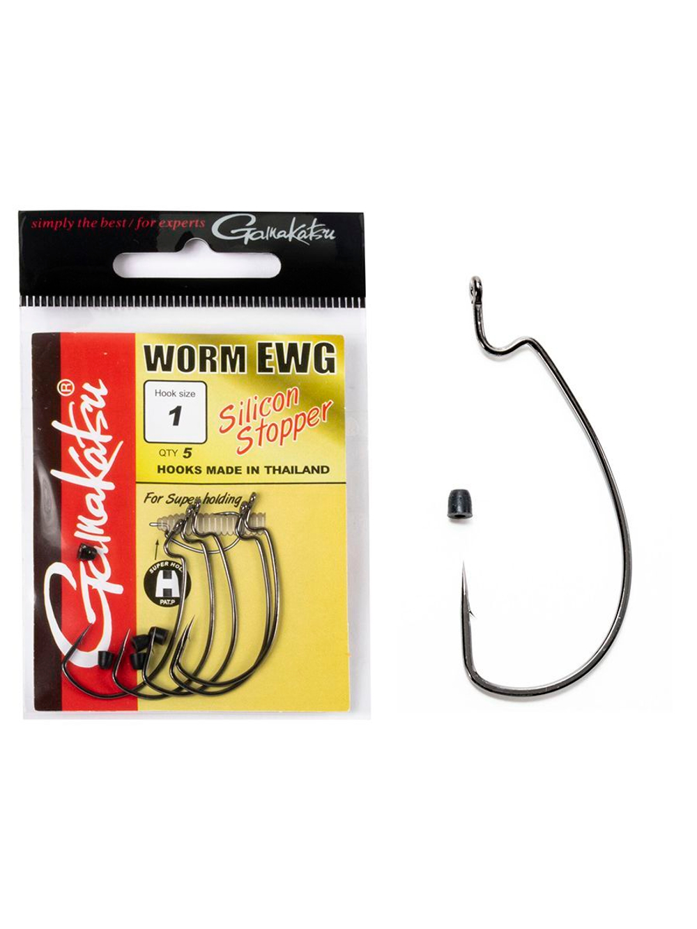Крючки офсетные Gamakatsu Worm EWG HOOKS SIL STOPPER BLACK размер 04 (упк.5шт.)