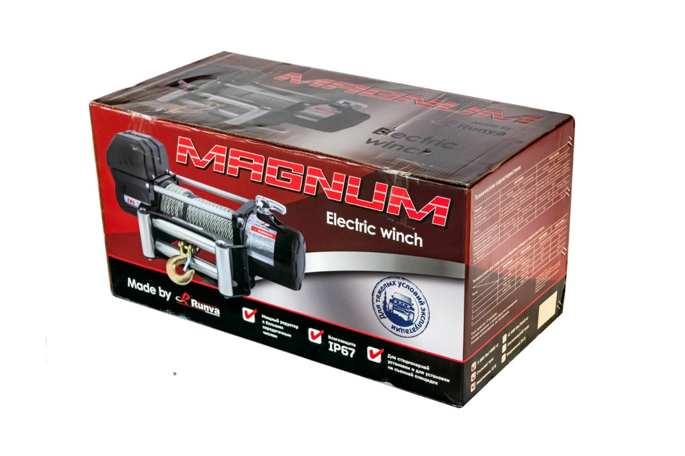 Лебёдка автомобильная электрическая 12V Magnum 9000 lbs 4200 кг (стальной трос)