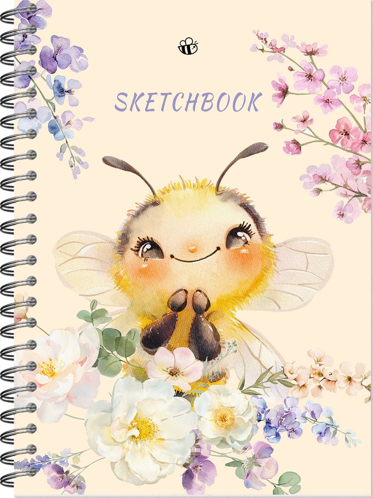 Блокнот для зарисовок SKETCHBOOK А5 с жесткой ламинированной обложкой 60л. ПЧЕЛКА
