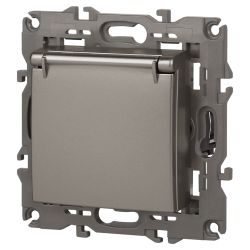 Розетка ЭРА Elegance 14-2103-16 2P+E Schuko со шторками с крышкой, 16А-250В, титан