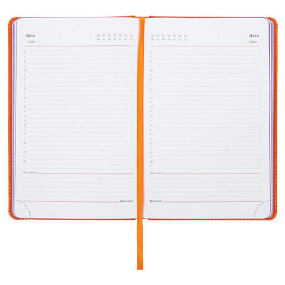 Ежедневник недатированный А5 138х213 мм BRAUBERG "Rainbow" под кожу, 136 л., оранжевый, 111668