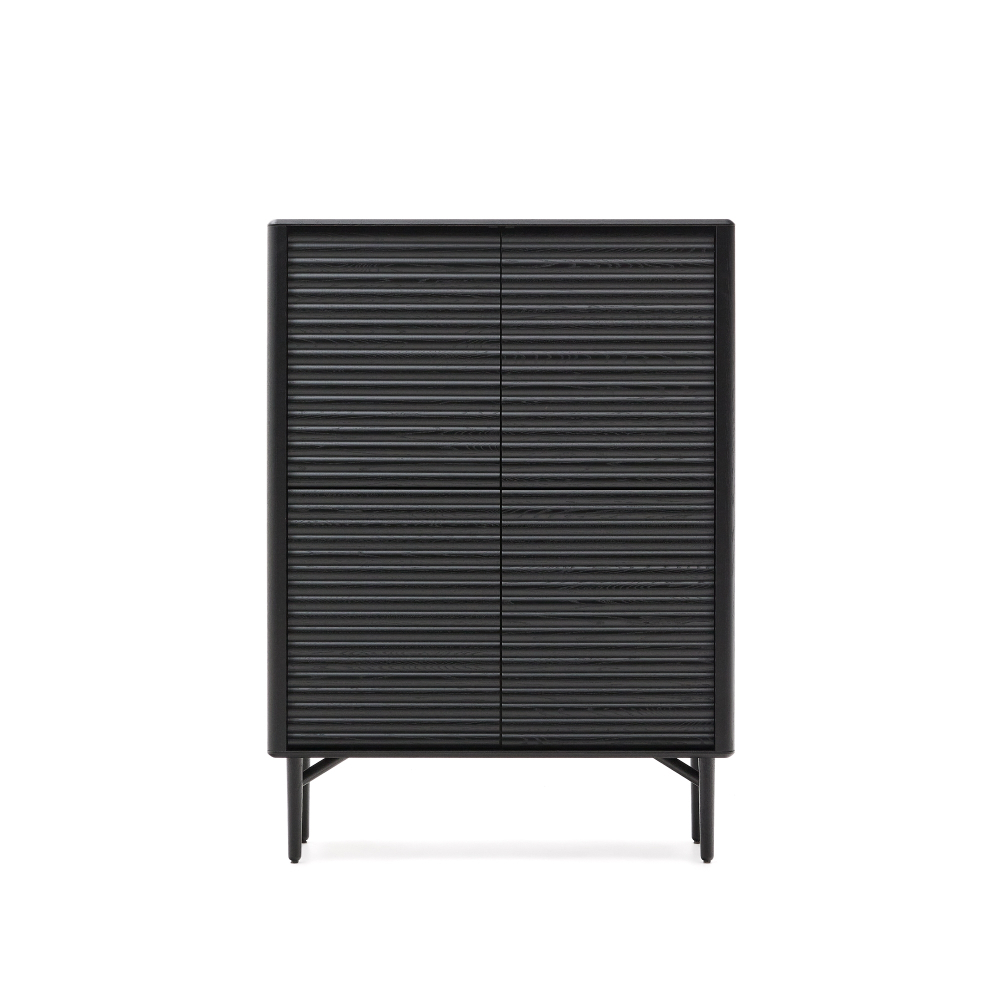 Высокий буфет Lenon, черный 4 дверцы из массива и шпона дуба