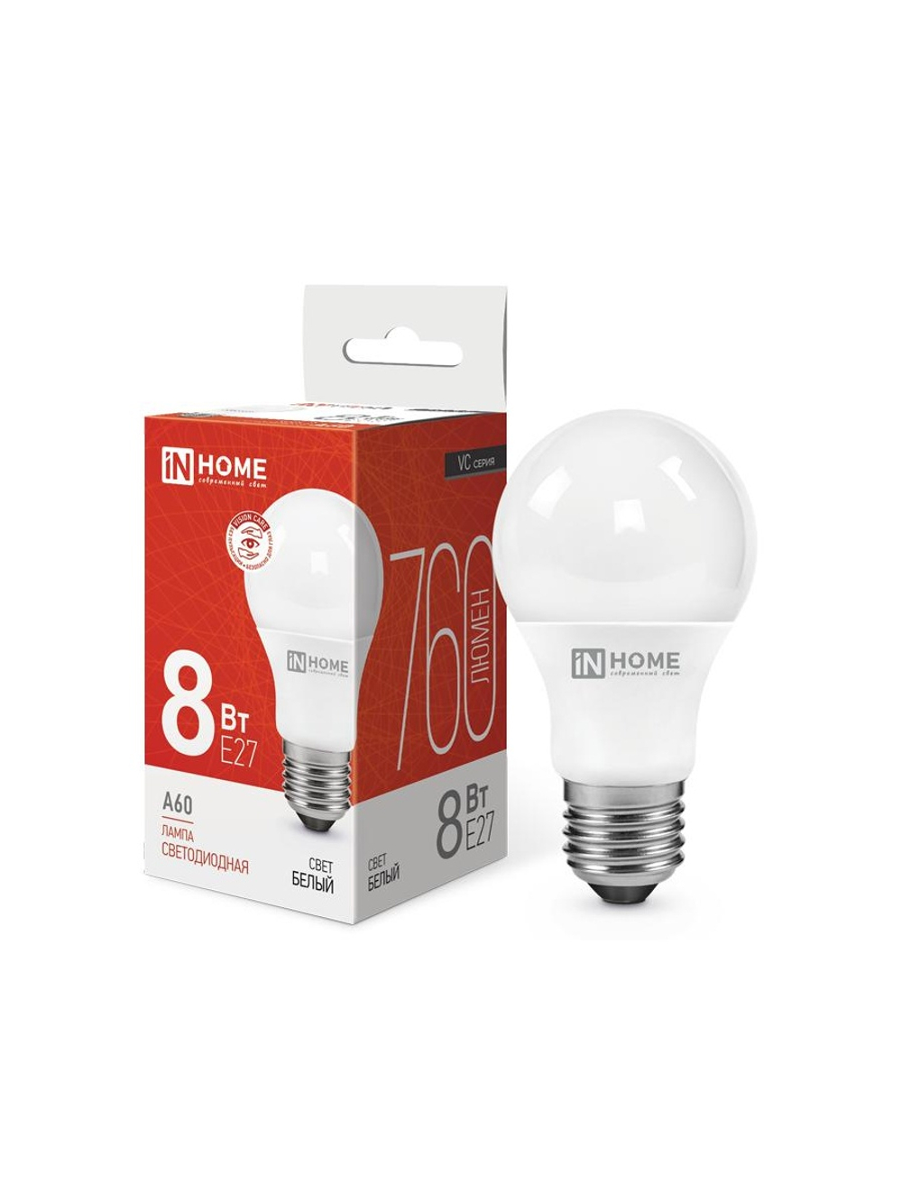 Лампа светодиодная LED-A60-VC 8Вт грушевидная 4000К нейтр. бел. E27 760лм 230В IN HOME 4690612024028