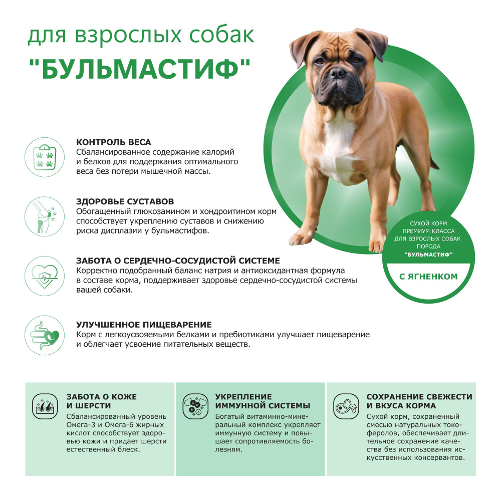 Корм сухой для взрослых собак породы Бульмастиф, с ягненком, 12 кг, QUATTRO