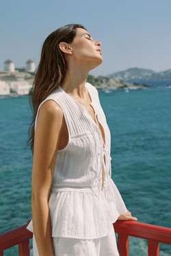 ZARA ТОП С ЗАВЯЗКАМИ И ЗАЩИПАМИ, ЖЕЛТОВАТО-БЕЛЫЙ