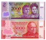 Банкноты Парагвая 2000 и 5000 гуарани 2011 год. UNC (пластик)