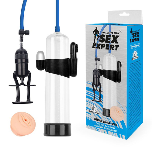 Вакуумная вибропомпа Sex Expert с насадкой-вагиной, прозрачная