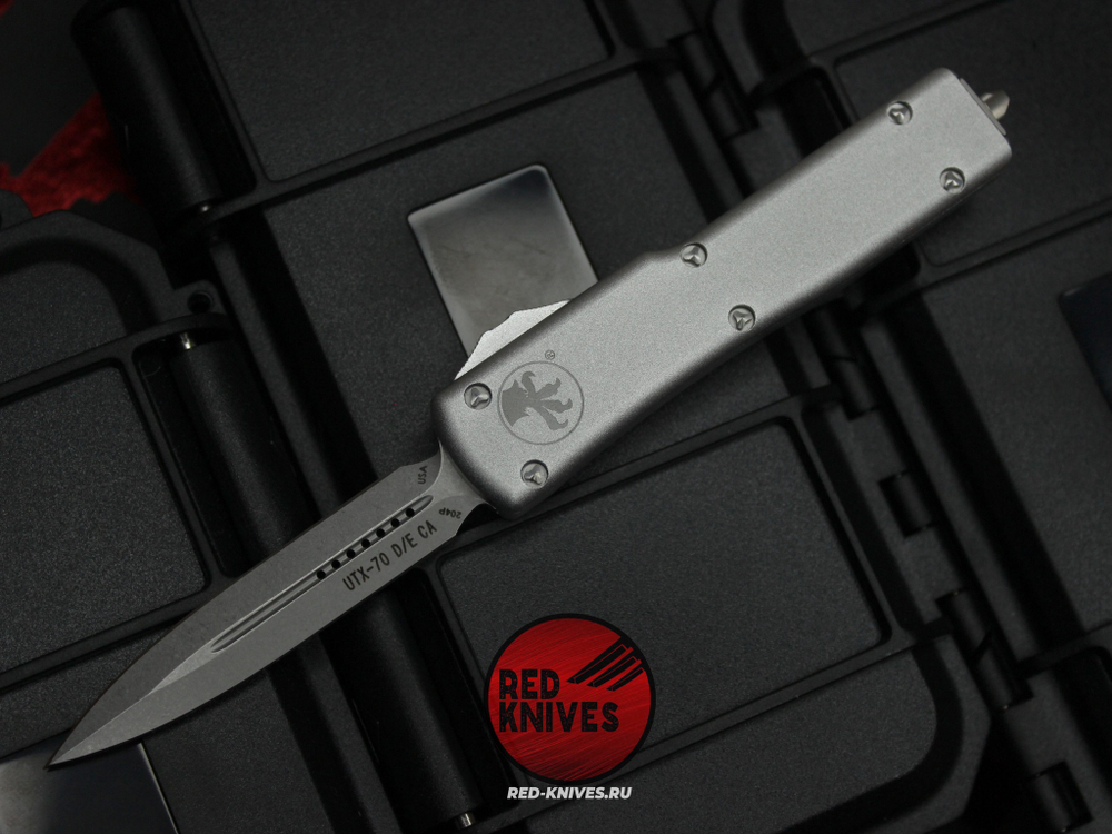 Нож Microtech UTX-70 A+++ GRAY D/E - серый апокалиптик клинок, серая рукоять