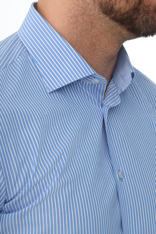 Сорочка мужская VESTER короткий рукав, цвет голубой в полоску, хлопок/пэ 86014 30