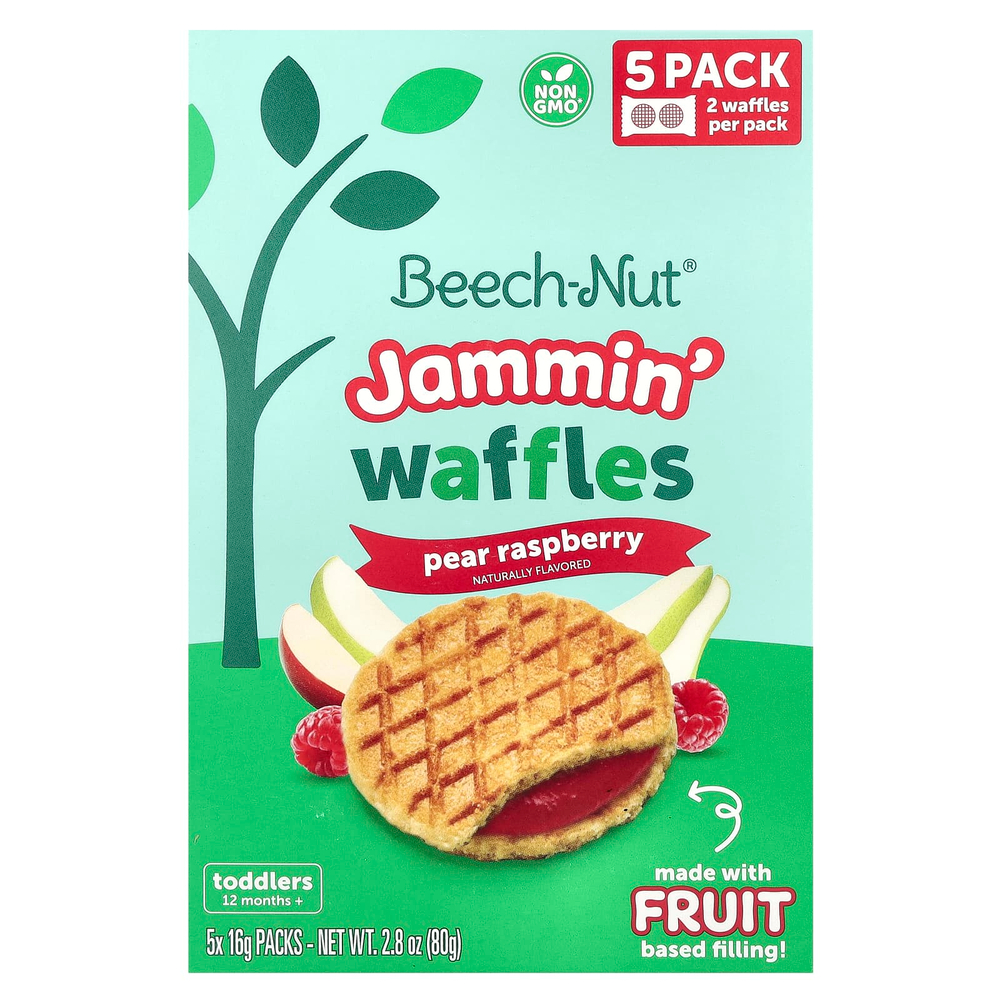 Beech-Nut, Jammin 'Waffles, для детей от 12 месяцев, груша и малина, 5 пакетиков по 16 г (0,56 унции)