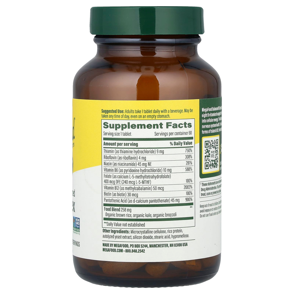 MegaFood, сбалансированный комплекс витаминов группы В, 60 таблеток