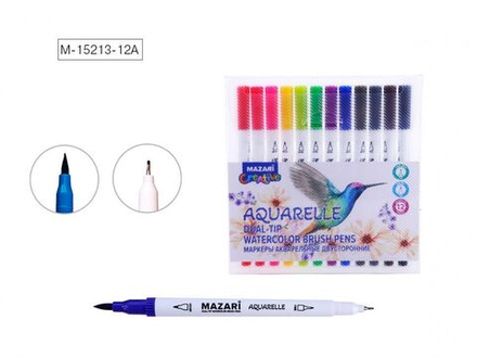 Набор маркеров акварельных  12цв. кистевидн./файнлайнер Aquarelle, двусторон.
