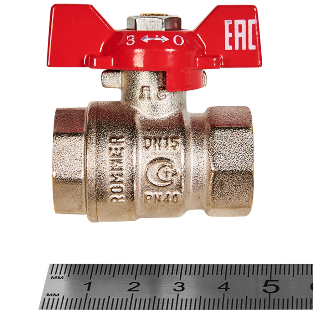 Кран шаровой полнопроходной ROMMER - 1/2" (ВР/ВР, PN40, ручка-бабочка)