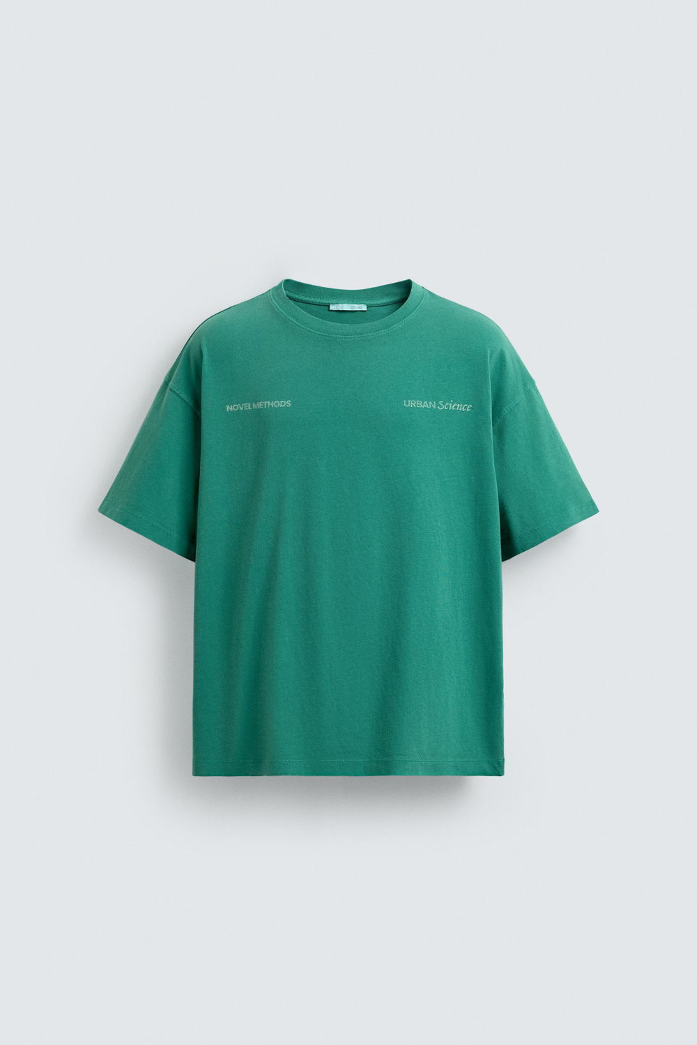 ZARA ФУТБОЛКА RELAXED FIT С ВЫЦВЕТШИМ ПРИНТОМ, СВЕТЛО-ЗЕЛЕНЫЙ
