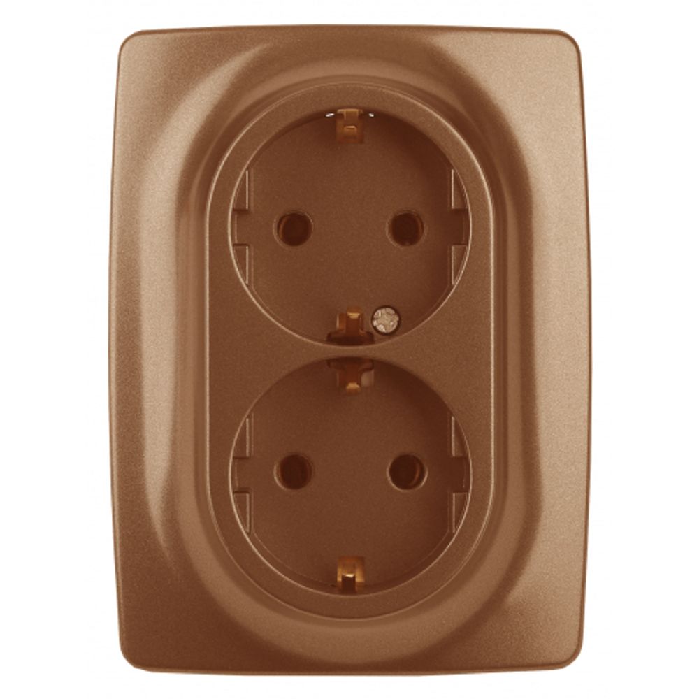 Розетка ЭРА Серия 12 12-2106-14 двойная с заземлением 2X2P+E Schuko 16A-250В IP20 медь | Эра 12