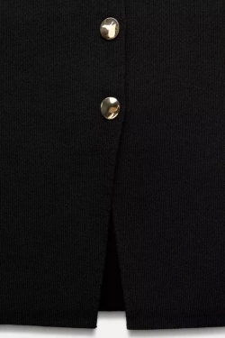 ZARA ОДНОТОННЫЙ ТРИКОТАЖНЫЙ ЖИЛЕТ С ЗОЛОТИСТЫМИ ПУГОВИЦАМИ, ЧЕРНЫЙ