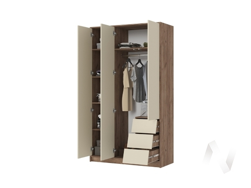 Шкаф 3-х створчатый ШК 02 МС Рейн (дуб крафт табачный/кашемир)