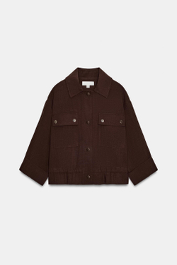 ZARA КОРОТКАЯ КУРТКА С ПОДВЕРНУТЫМИ РУКАВАМИ, КОРИЧНЕВЫЙ