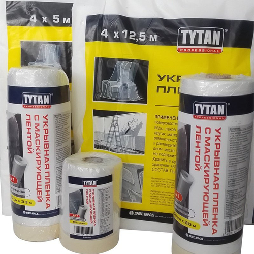 Пленка укрывная с маск.лентой 140х33м прозрачная Tytan Professional