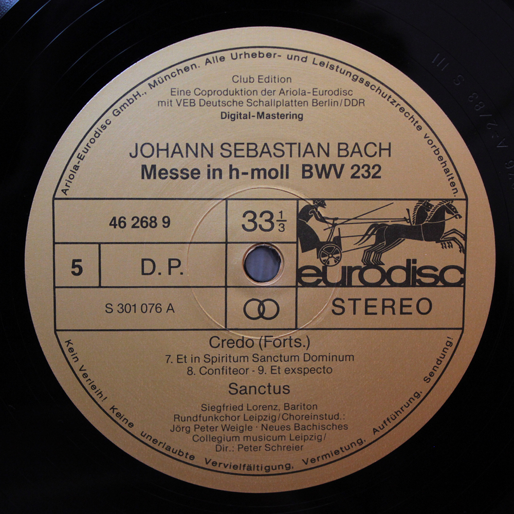 Peter Schreier, Popp, Watkinson, Adam, Buchner, Lorenz / Johann Sebastian Bach: Messe In H-moll BWV 232 (3LP)