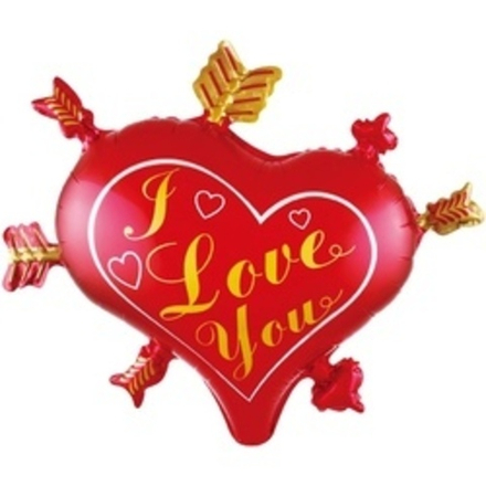 Шар (28"/71 см) Сердце, Стрелы Амура, Красный 1 шт.