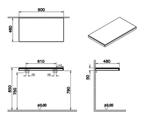 Столешница VitrA Stand 90 см 66635, светлый дуб