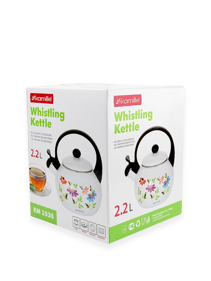 Чайник 2,2 л. эмалированный со свистком Kamille KM 1030 с черной бакелитовой ручкой