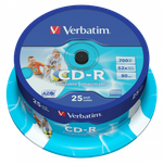 Оптический диск Verbatim CD-R 700MB 52X AZO Wide Inkjet Printable, Spindle, 25 шт