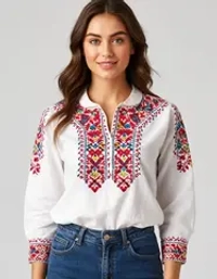 Рубашка женская с узорами QOZA, белая, р.xs-l