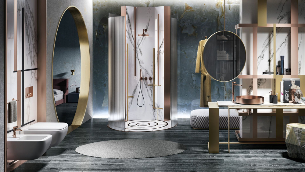 Смеситель для ванны/душа Gessi Anello, настенный, однорычажный, встраиваемый, h245 мм, внешняя часть, цвет Brushed Brass PVD