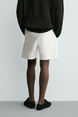 ZARA ШОРТЫ КОМФОРТНОЙ ПОСАДКИ ИЗ РЕЛЬЕФНОЙ ТКАНИ, ЖЕЛТОВАТО-БЕЛЫЙ