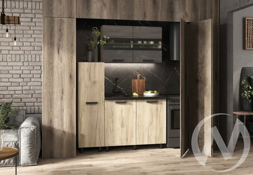 Кухня Эдинбург с пеналом ЛДСП 1.4 (дуб крафт серый/крафт серый; железный камень)