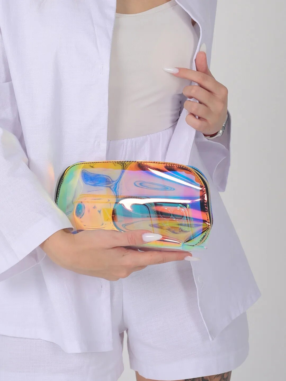 Косметичка-пенал прозрачная блестящая непромокаемая, золотистая