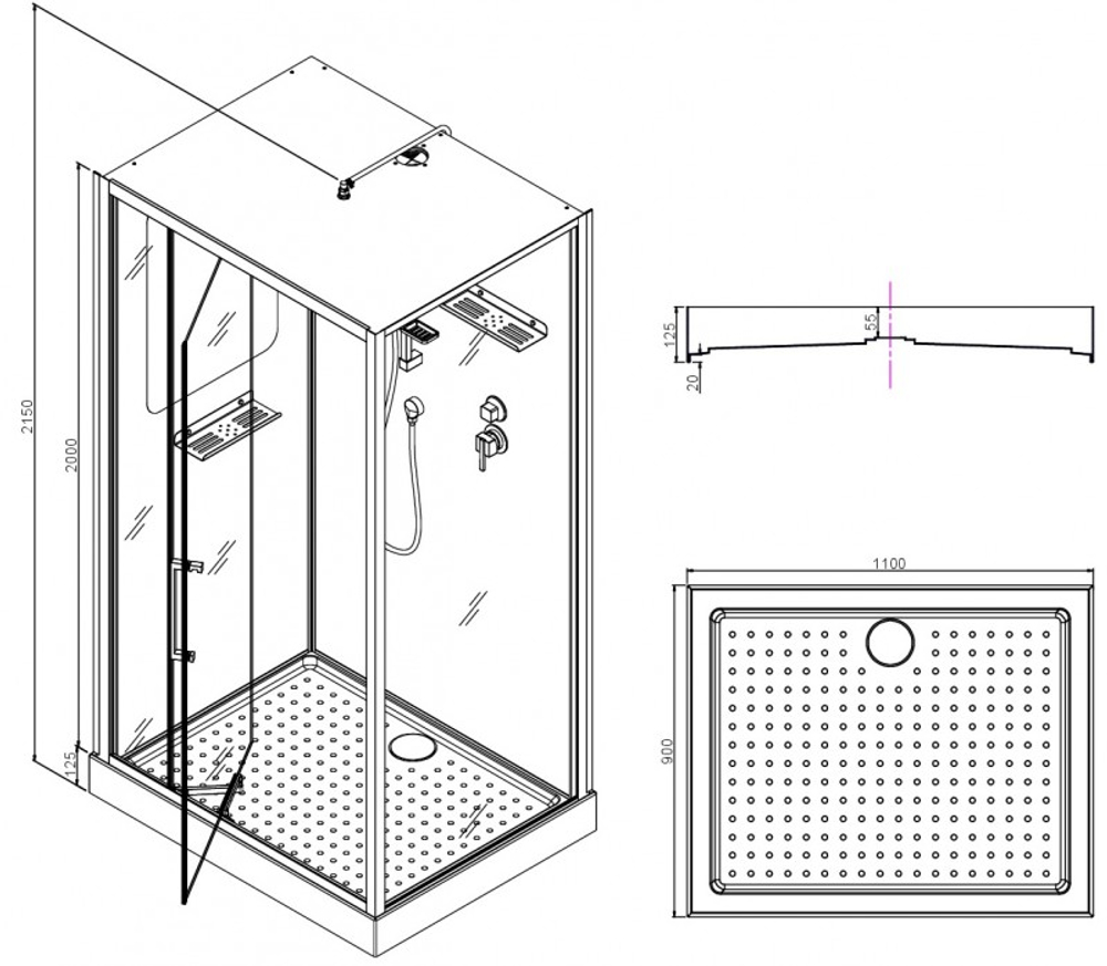Душевая кабина Esbano (Эсбано) EST-RASPA-119, с низким поддоном, 110х90х215