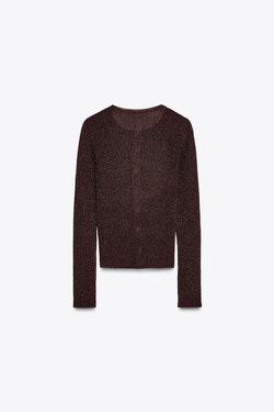 ZARA КАРДИГАН С МЕТАЛЛИЗИРОВАННОЙ НИТЬЮ, СВЕТЛО-КОРИЧНЕВЫЙ