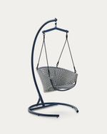 Подвесное кресло Saliga из искусственного ротанга синего цвета с основанием из алюминия